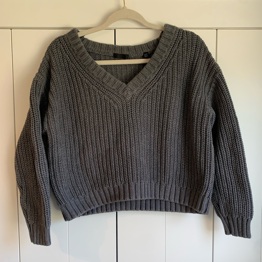 Revolve ATM Cotton-Cashmere Sweater Chunky V-Neck Pullover V neck Gray Medium - Picture 2 of 6
